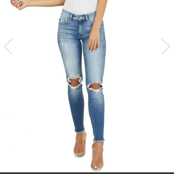 KanCan Mid-Rise Distressed Ankle Cropped Jeans - Picture 1 of 8
